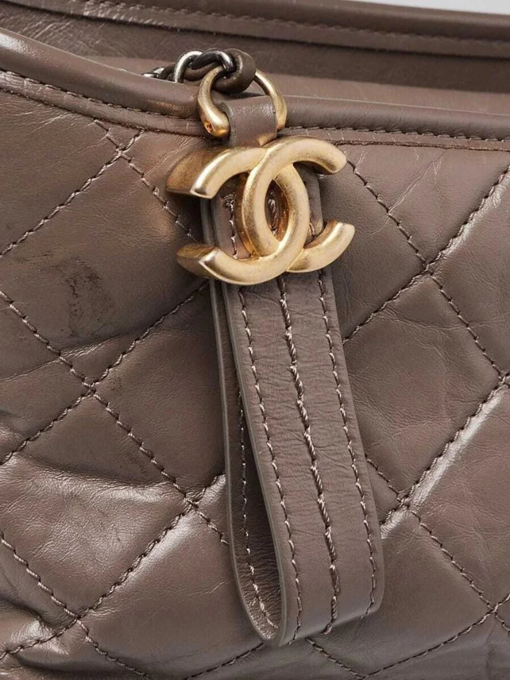 Chanel Grey Calfskin Leather Medium Gabrielle Hobo Bag